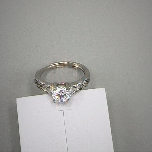 Silver Wedding Ring Adjustable Diamond Simulant New - Picture 7 of 16